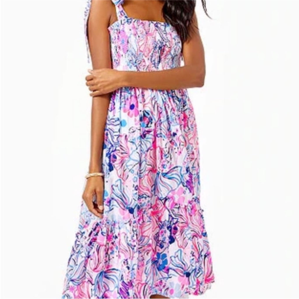 Lilly Pulitzer Pink & Blue Floral Midi Dress